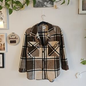 Princess Polly Cozy Plaid Brown And Cream Button Down